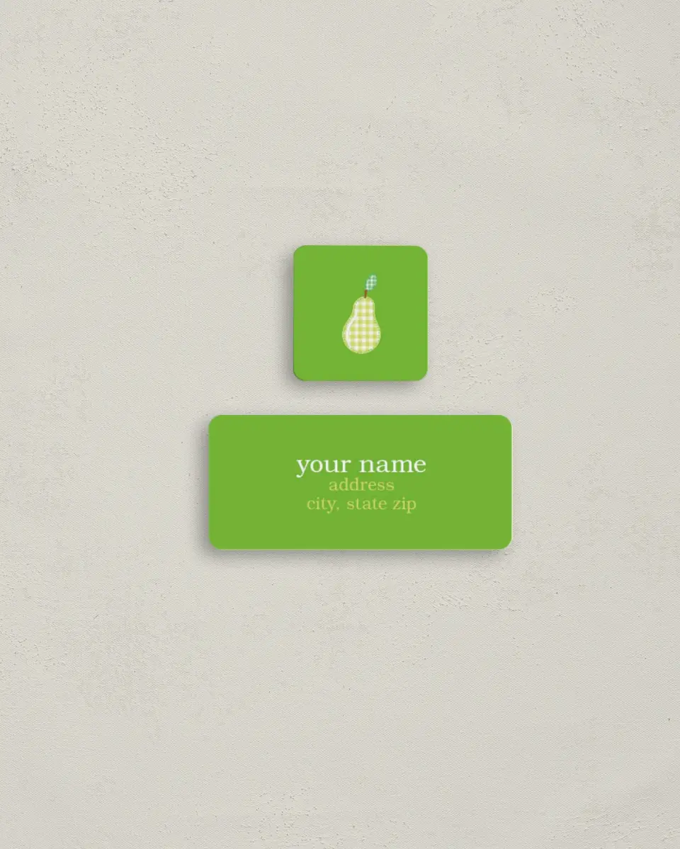 This is a 2¼" x 1" Labels; 1" x 1" Seals Return Address Label called Pear printed in full color