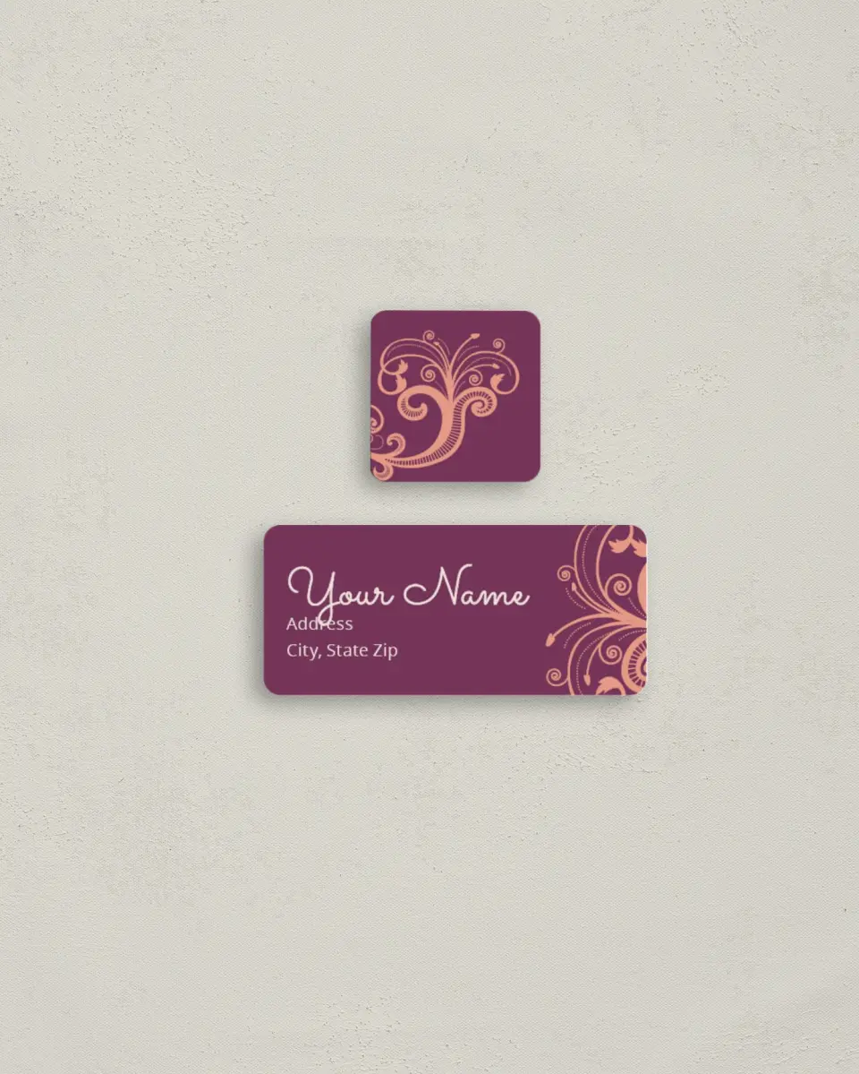 This is a 2¼" x 1" Labels; 1" x 1" Seals Return Address Label called Fresh Filigree printed in full color