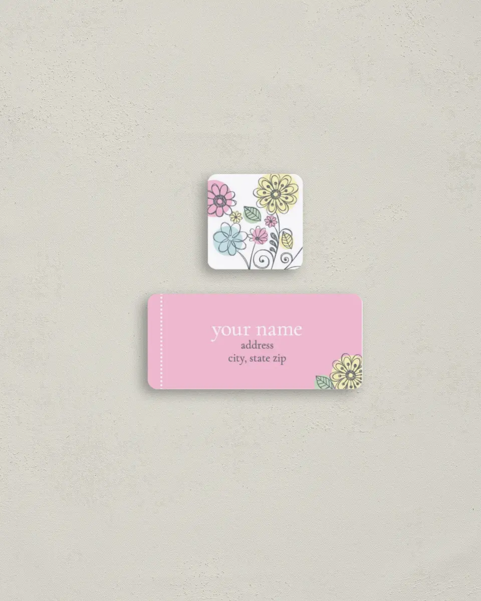 This is a 2¼" x 1" Labels; 1" x 1" Seals Return Address Label called Floral Sketch printed in full color