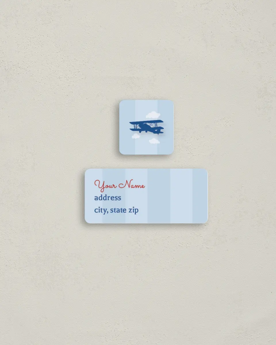 This is a 2¼" x 1" Labels; 1" x 1" Seals Return Address Label called Aerial Banner printed in full color