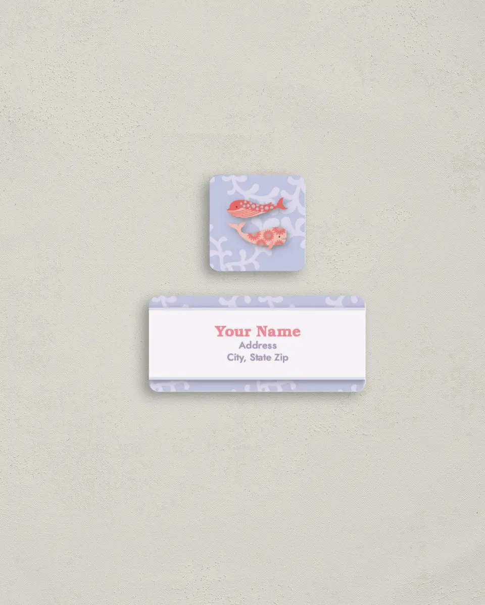 This is a 2¼" x 1" Labels; 1" x 1" Seals Return Address Label called Whale of a Tale printed in full color