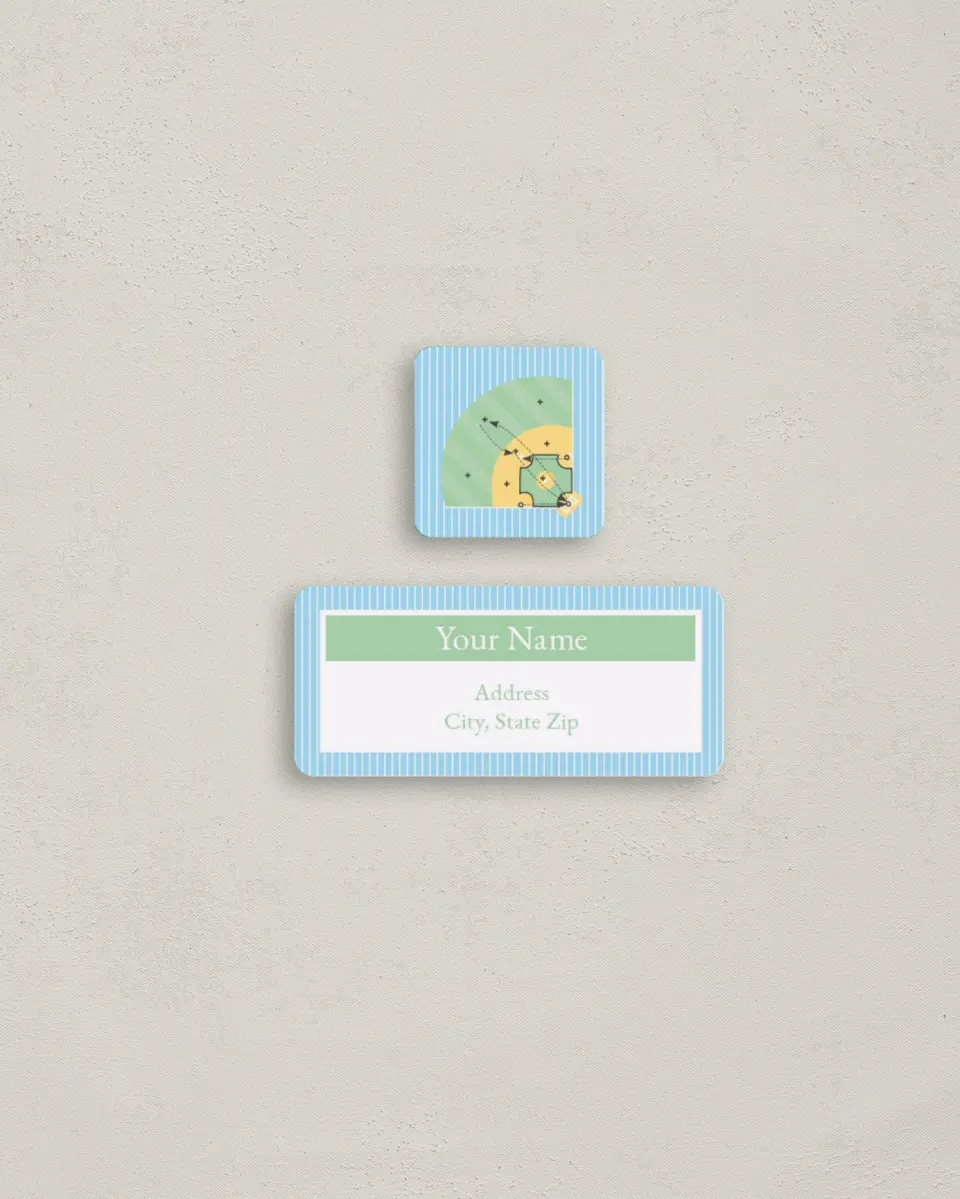 This is a 2¼" x 1" Labels; 1" x 1" Seals Return Address Label called Child's Play printed in full color