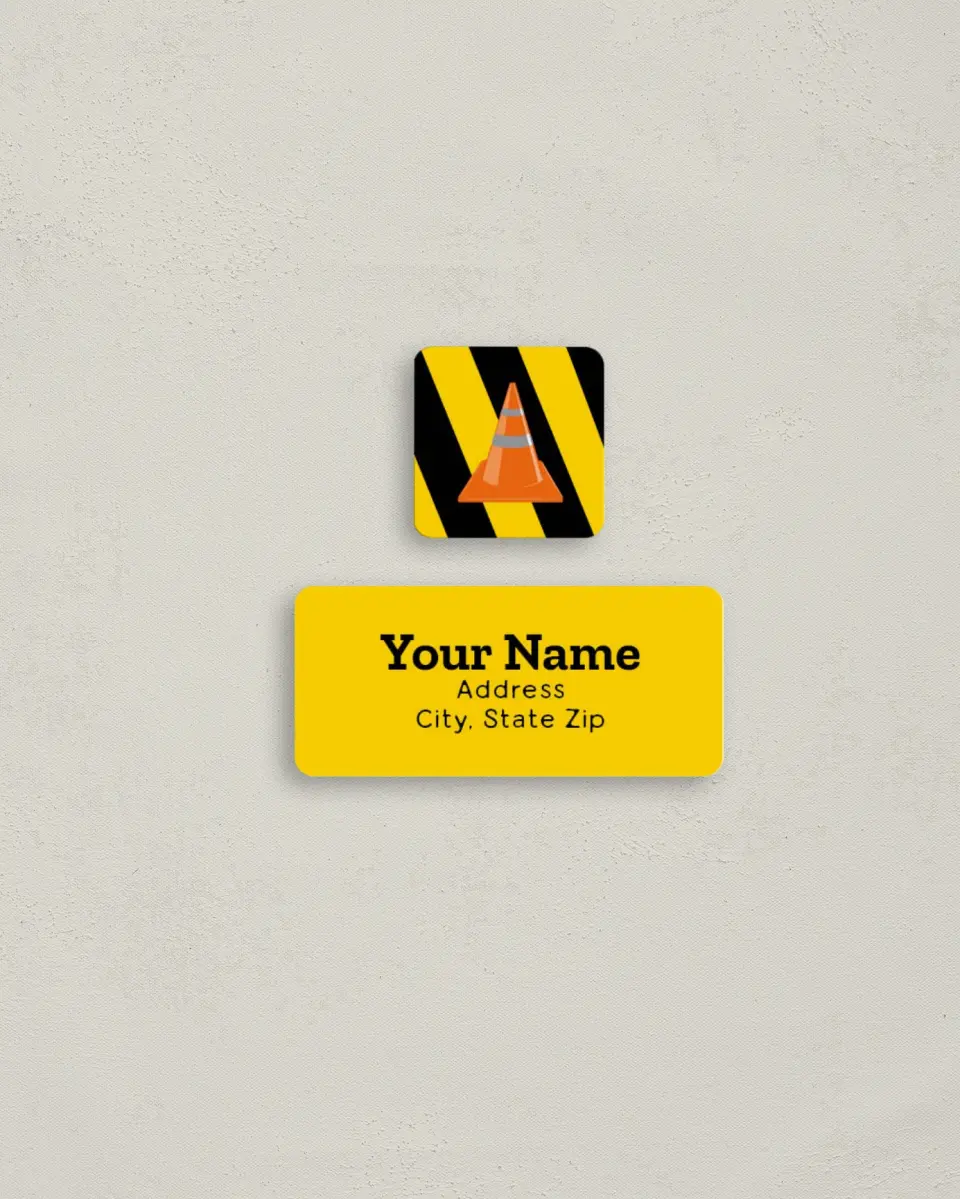 This is a 2¼" x 1" Labels; 1" x 1" Seals Return Address Label called Construction Zone Cutie printed in full color