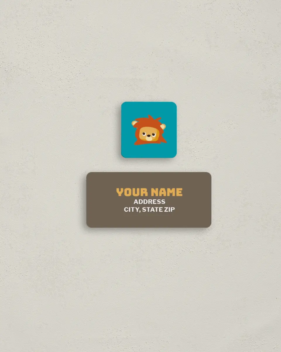 This is a 2¼" x 1" Labels; 1" x 1" Seals Return Address Label called Little Jungle Lion printed in full color