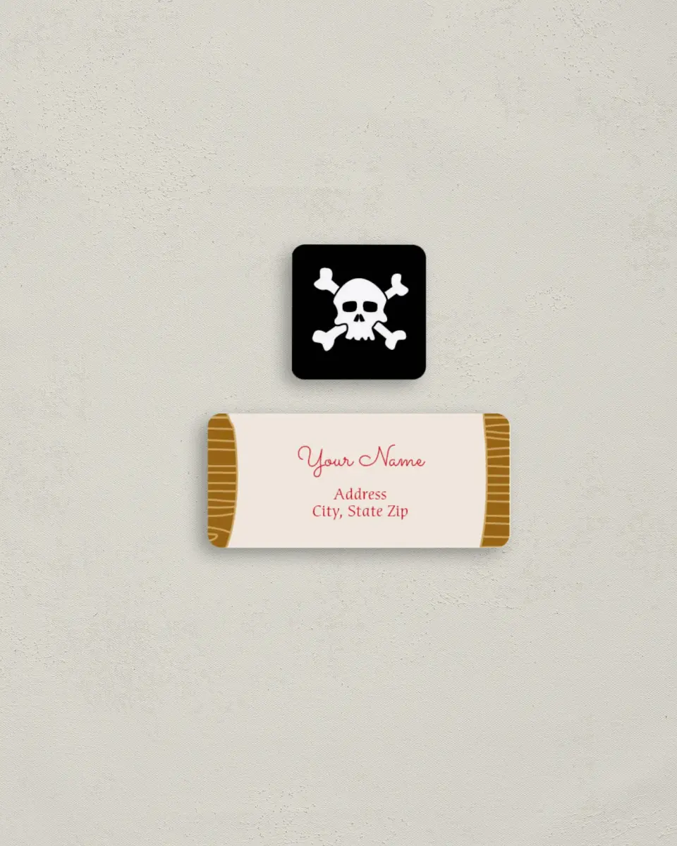 This is a 2¼" x 1" Labels; 1" x 1" Seals Return Address Label called Pirate's Scroll printed in full color