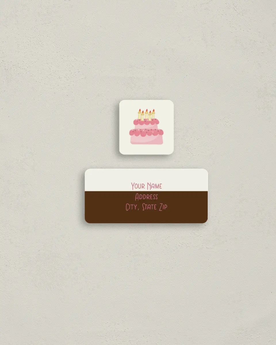 This is a 2¼" x 1" Labels; 1" x 1" Seals Return Address Label called Glamorous Cake printed in full color