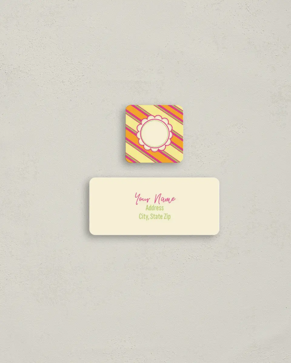 This is a 2¼" x 1" Labels; 1" x 1" Seals Return Address Label called Stiches and Stripes printed in full color