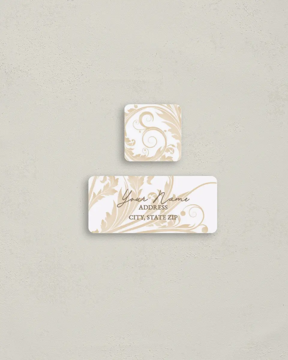 This is a 2¼" x 1" Labels; 1" x 1" Seals Return Address Label called Classic Vine Decor printed in full color