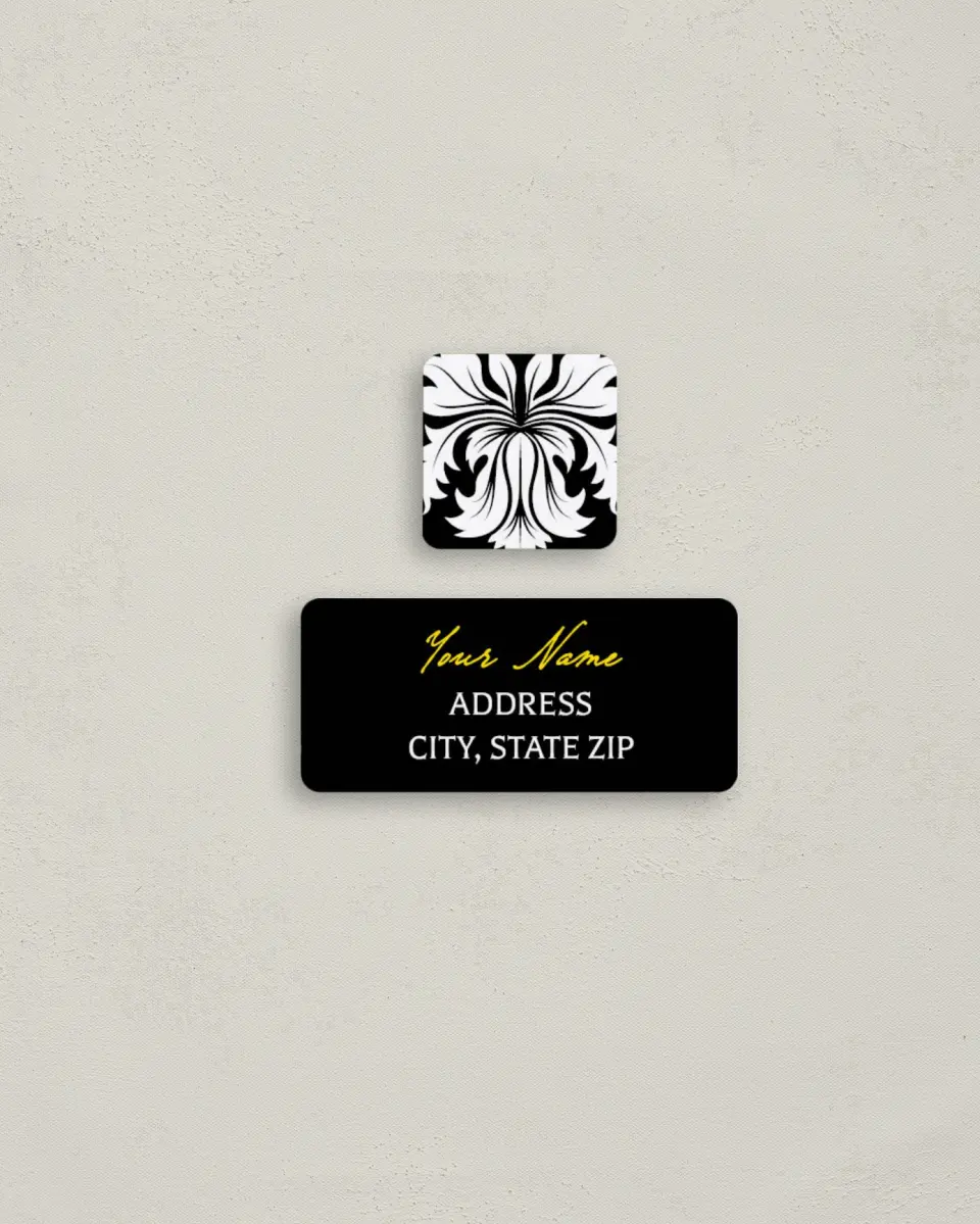 This is a 2¼" x 1" Labels; 1" x 1" Seals Return Address Label called Bold Damask Display printed in full color