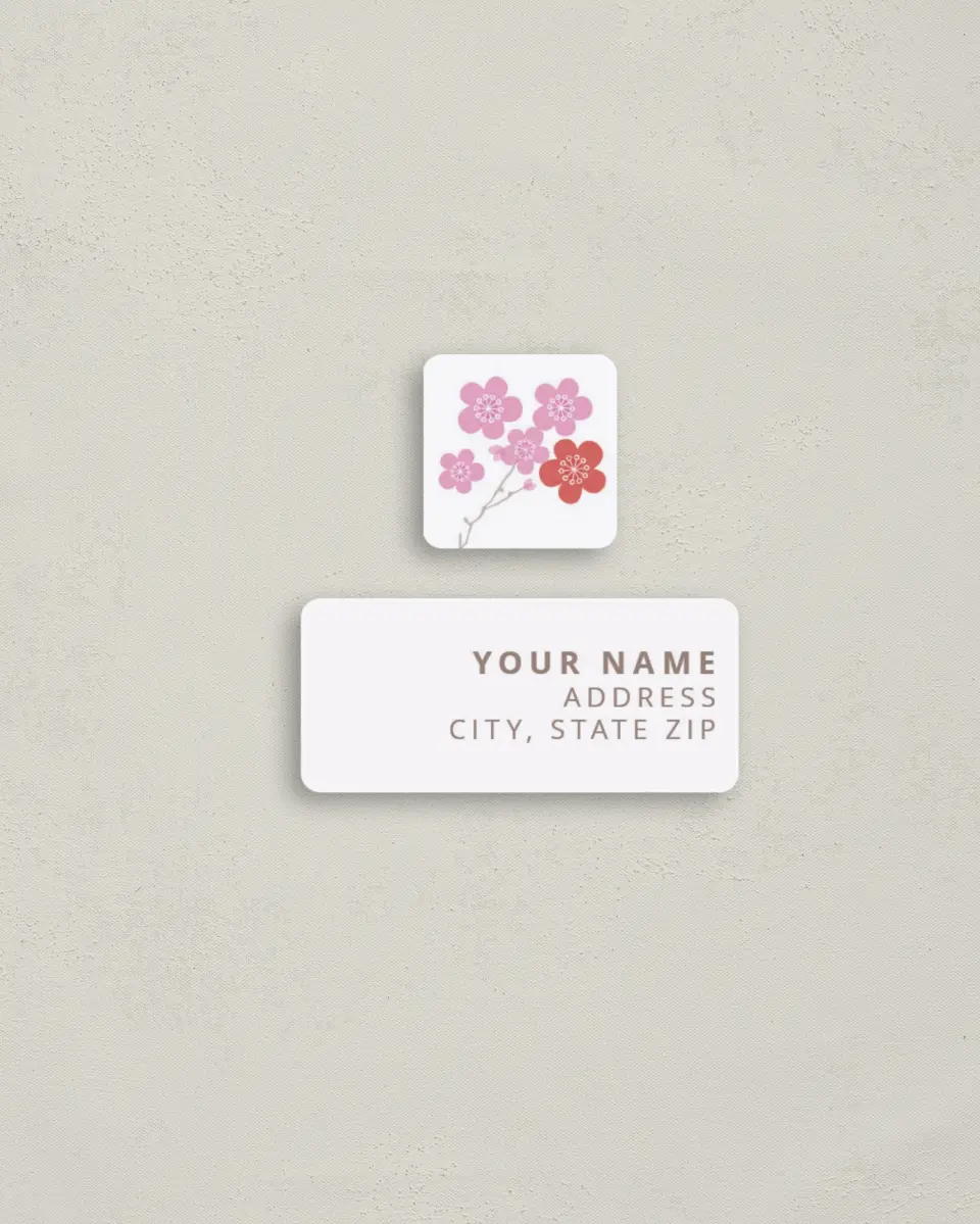 This is a 2¼" x 1" Labels; 1" x 1" Seals Return Address Label called Delicate Blossoms printed in full color