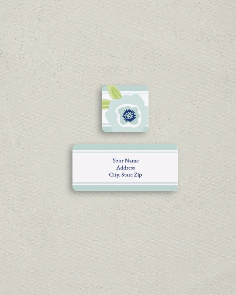 This is a 2¼" x 1" Labels; 1" x 1" Seals Return Address Label called Polished Poppy printed in full color