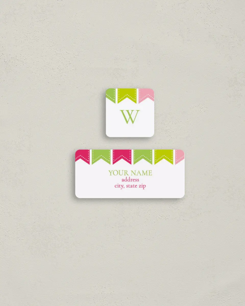 This is a 2¼" x 1" Labels; 1" x 1" Seals Return Address Label called Sweetly Sewn Ribbons printed in full color