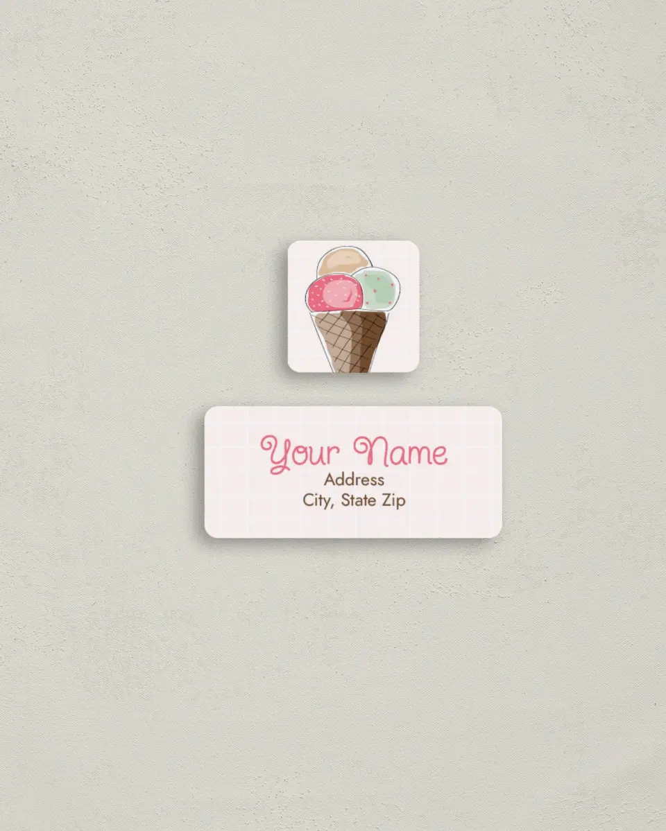 This is a 2¼" x 1" Labels; 1" x 1" Seals Return Address Label called Ice Cream Social printed in full color