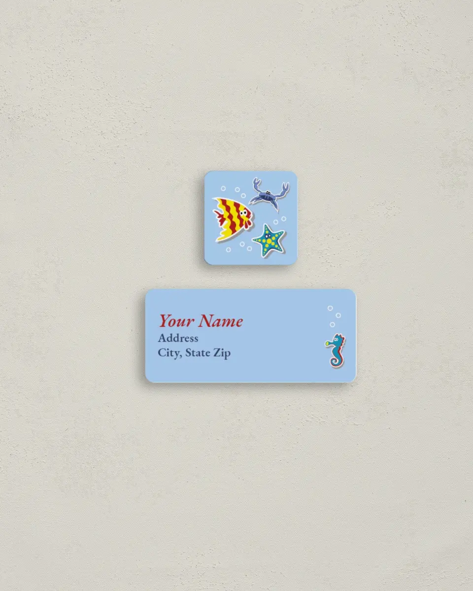 This is a 2¼" x 1" Labels; 1" x 1" Seals Return Address Label called Under the Sea printed in full color