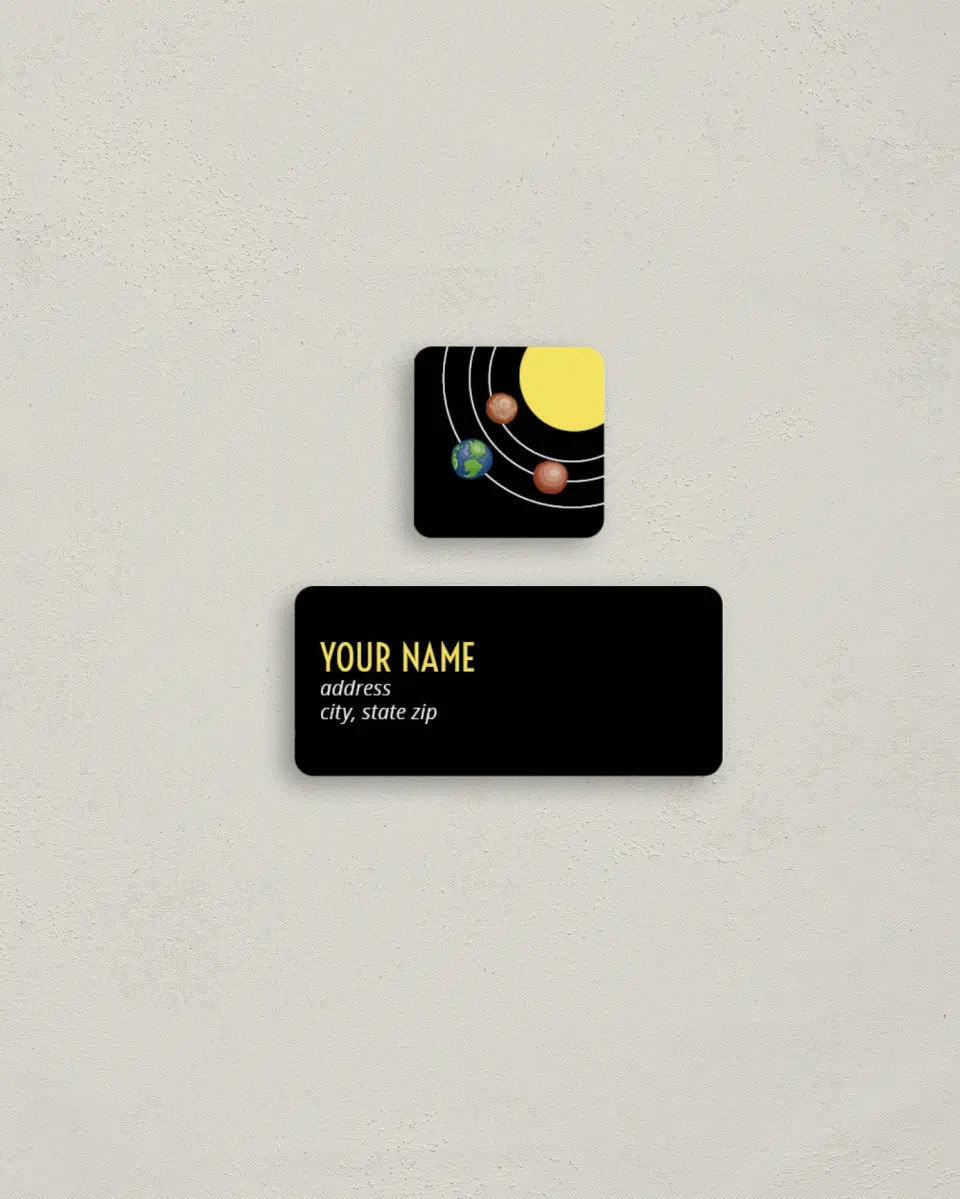 This is a 2¼" x 1" Labels; 1" x 1" Seals Return Address Label called Out of This World printed in full color