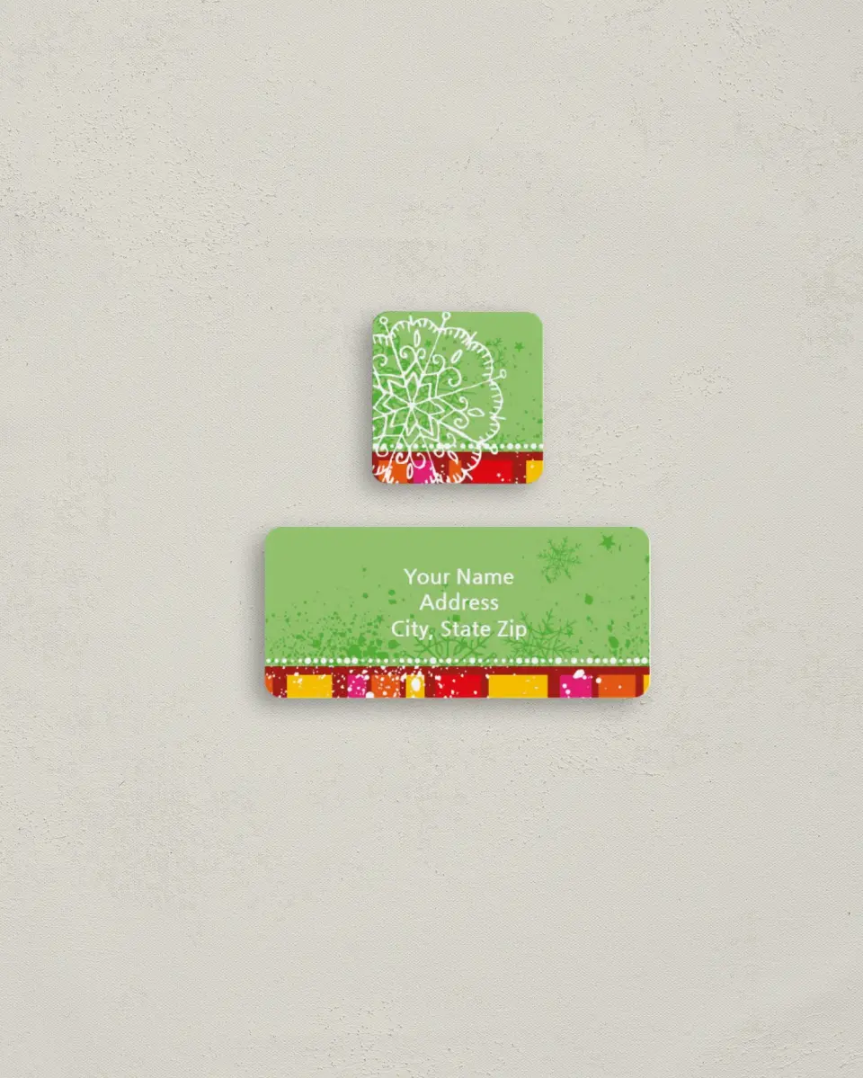 This is a 2¼" x 1" Labels; 1" x 1" Seals Return Address Label called Bright & Cheery printed in full color