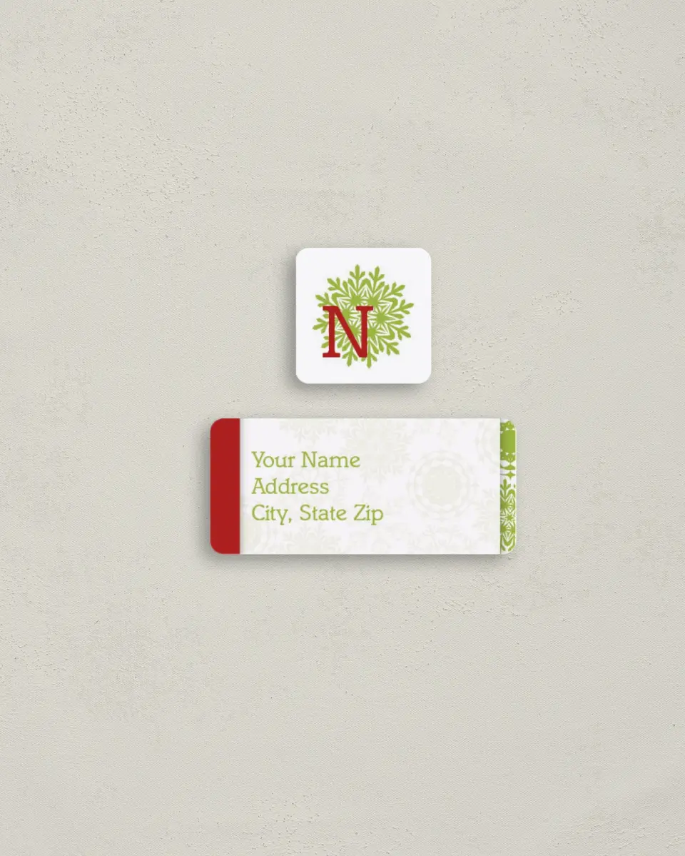 This is a 2¼" x 1" Labels; 1" x 1" Seals Return Address Label called Happiest of Holidays printed in full color