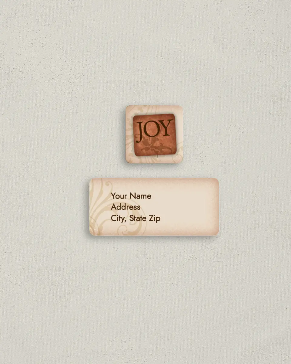 This is a 2¼" x 1" Labels; 1" x 1" Seals Return Address Label called Joyful Wishes printed in full color