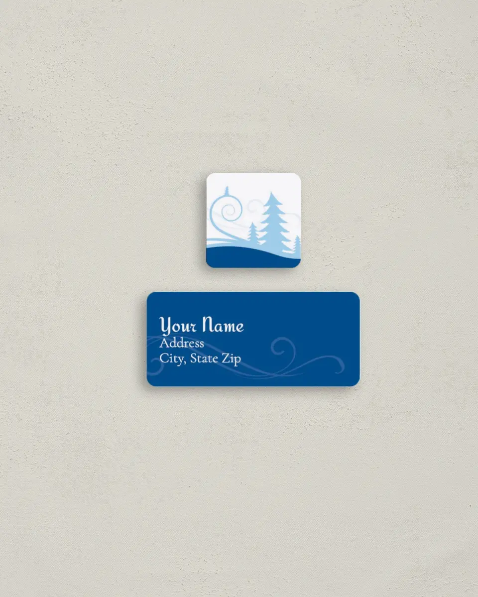 This is a 2¼" x 1" Labels; 1" x 1" Seals Return Address Label called Winter Winds printed in full color