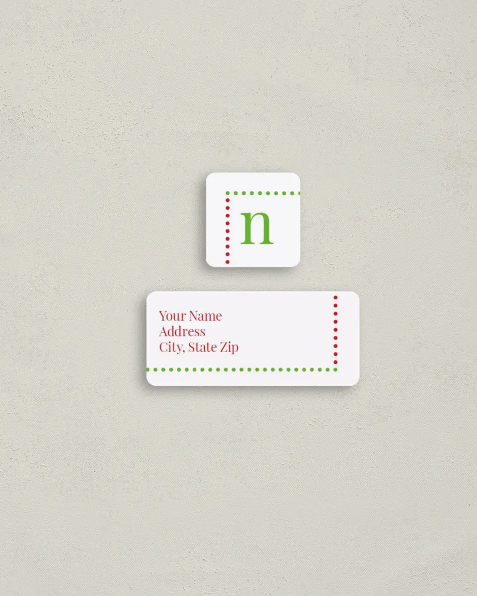 This is a 2¼" x 1" Labels; 1" x 1" Seals Return Address Label called Red & Green Christmas printed in full color