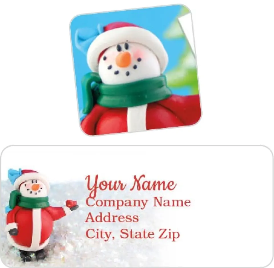 This is a 2¼" x 1" Labels; 1" x 1" Seals Return Address Label called Snowman Wishes printed in full color