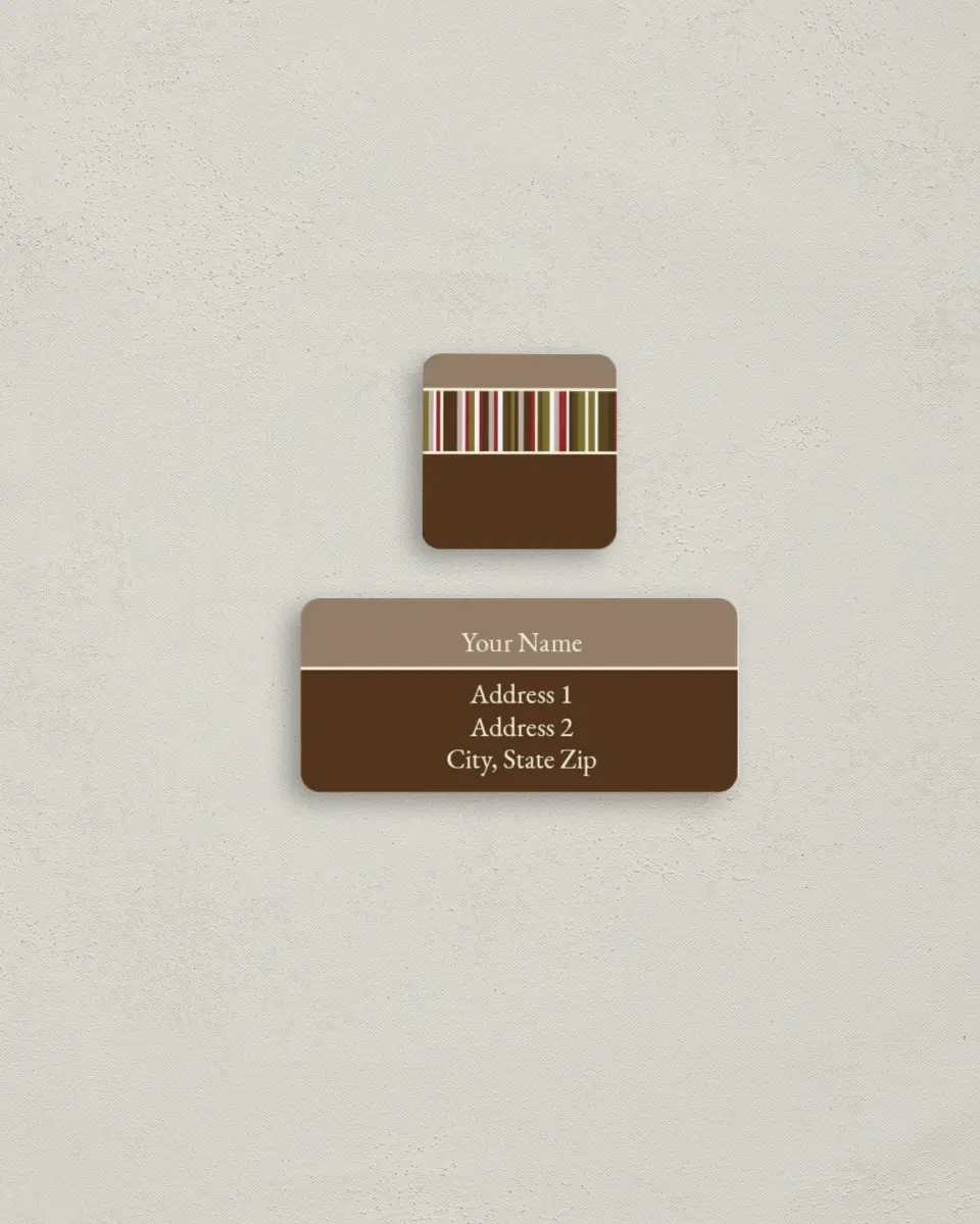This is a 2¼" x 1" Labels; 1" x 1" Seals Return Address Label called Holiday Stripes printed in full color