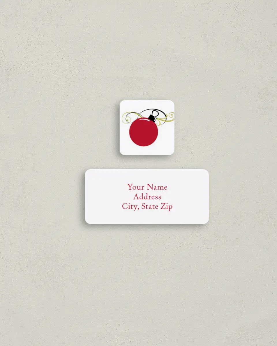 This is a 2¼" x 1" Labels; 1" x 1" Seals Return Address Label called Christmas Bulb printed in full color