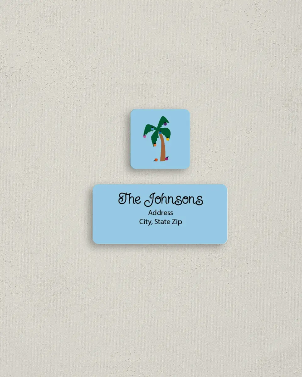 This is a 2¼" x 1" Labels; 1" x 1" Seals Return Address Label called Tropical Christmas printed in full color