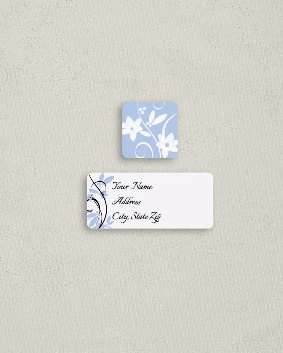 This is a 2¼" x 1" Labels; 1" x 1" Seals Return Address Label called Floral Flourish printed in full color