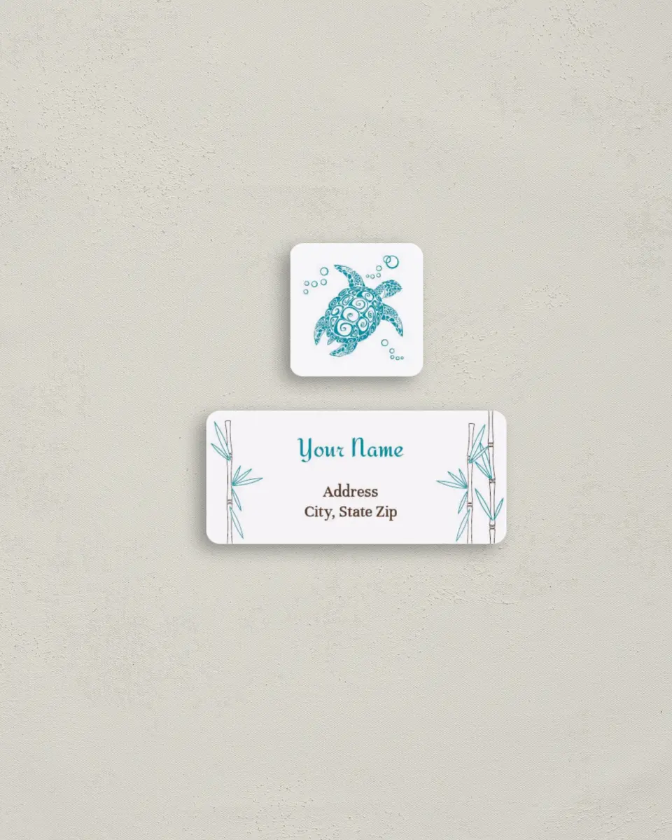 This is a 2¼" x 1" Labels; 1" x 1" Seals Return Address Label called Hawaiian Turtle printed in full color