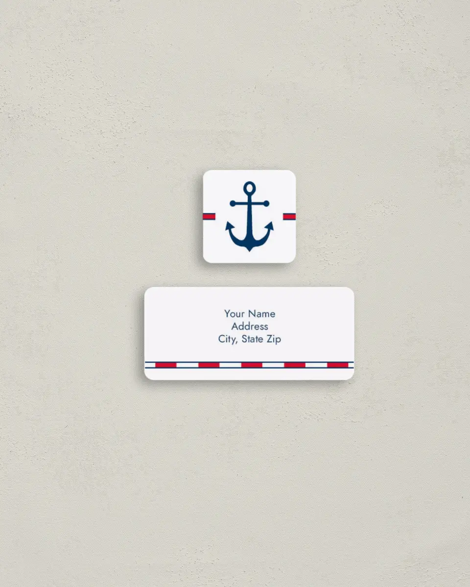 This is a 2¼" x 1" Labels; 1" x 1" Seals Return Address Label called Nautical Feelings printed in full color
