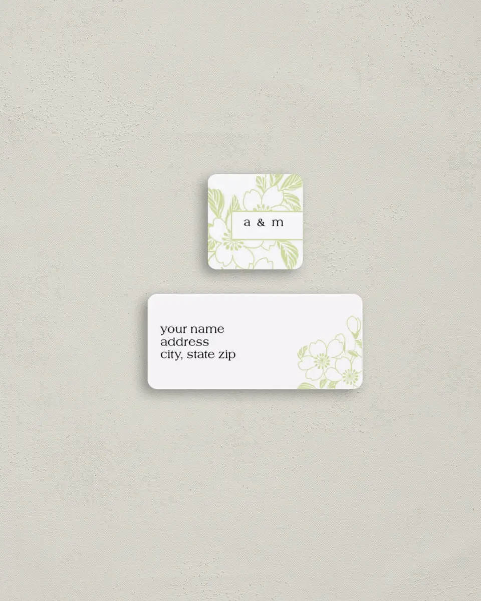 This is a 2¼" x 1" Labels; 1" x 1" Seals Return Address Label called Lovely Blossoms printed in full color
