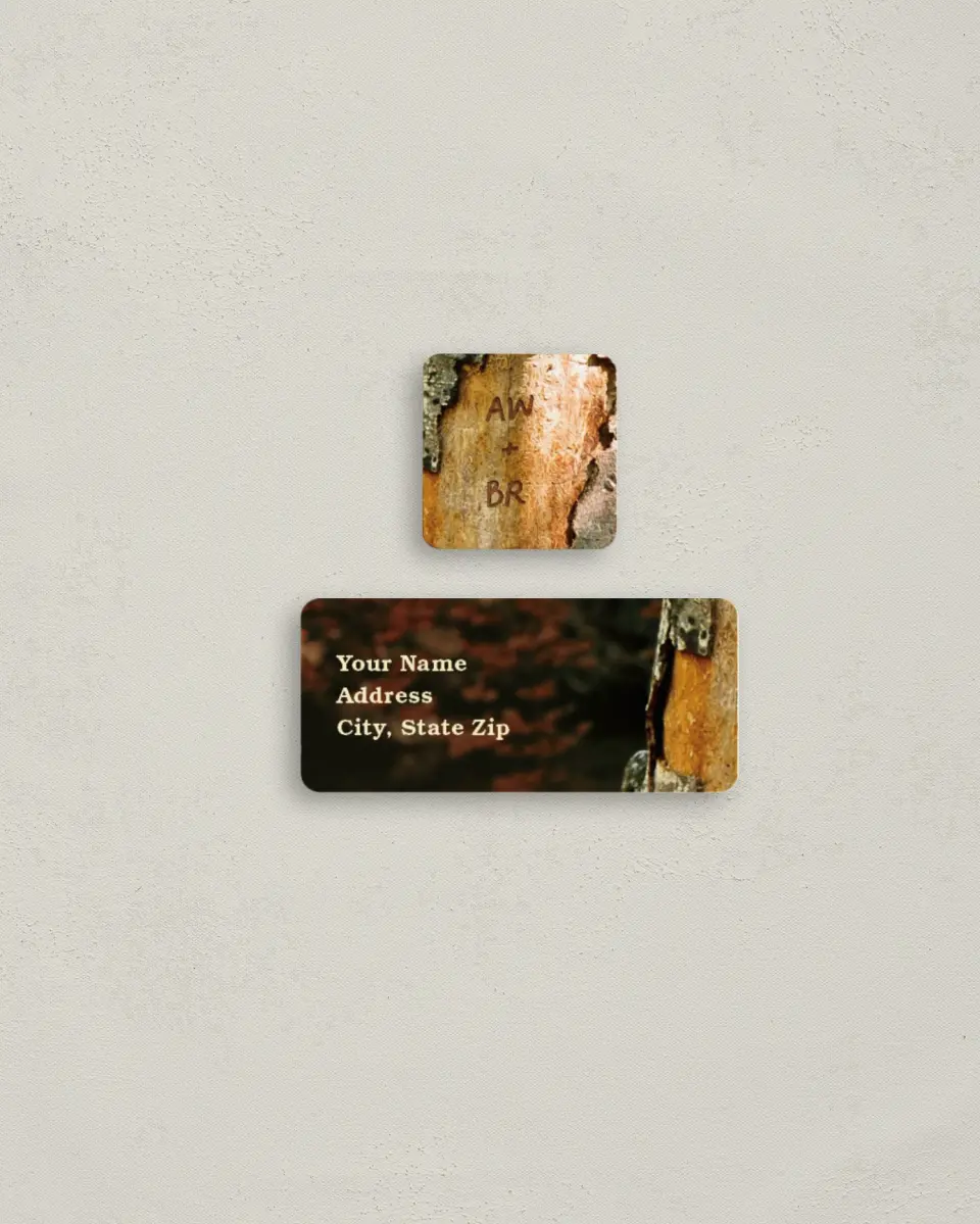 This is a 2¼" x 1" Labels; 1" x 1" Seals Return Address Label called Carved in Love - Autumn printed in full color