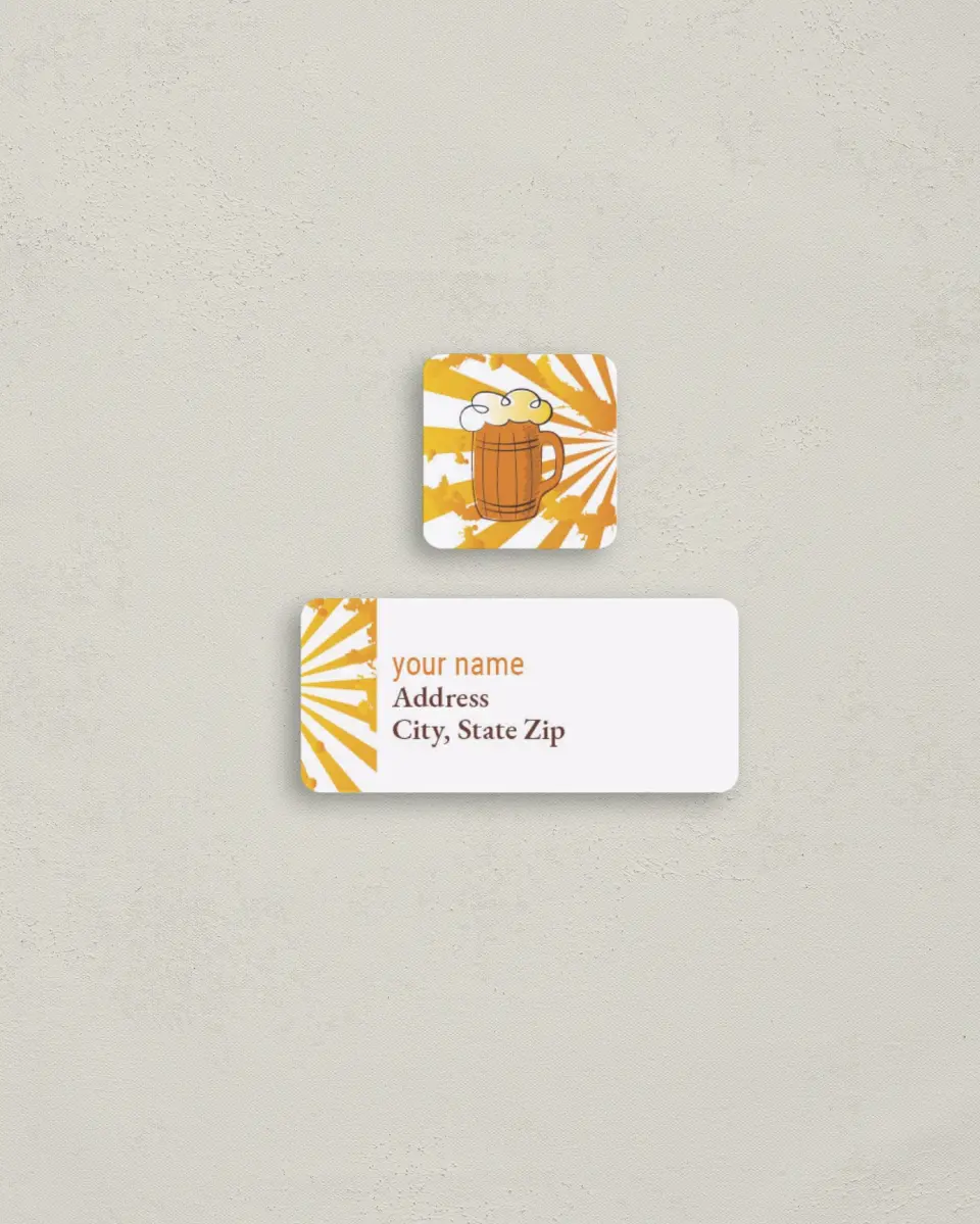 This is a 2¼" x 1" Labels; 1" x 1" Seals Return Address Label called Buy Me a Beer printed in full color