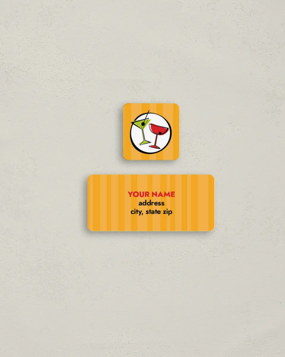 This is a 2¼" x 1" Labels; 1" x 1" Seals Return Address Label called Cocktails printed in full color