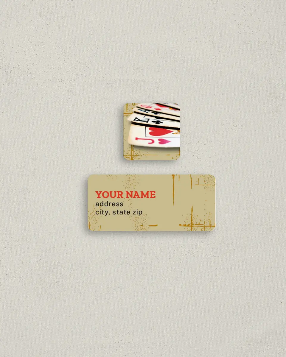 This is a 2¼" x 1" Labels; 1" x 1" Seals Return Address Label called Playing Cards printed in full color