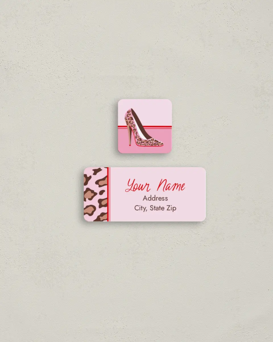 This is a 2¼" x 1" Labels; 1" x 1" Seals Return Address Label called Stiletto Heels printed in full color