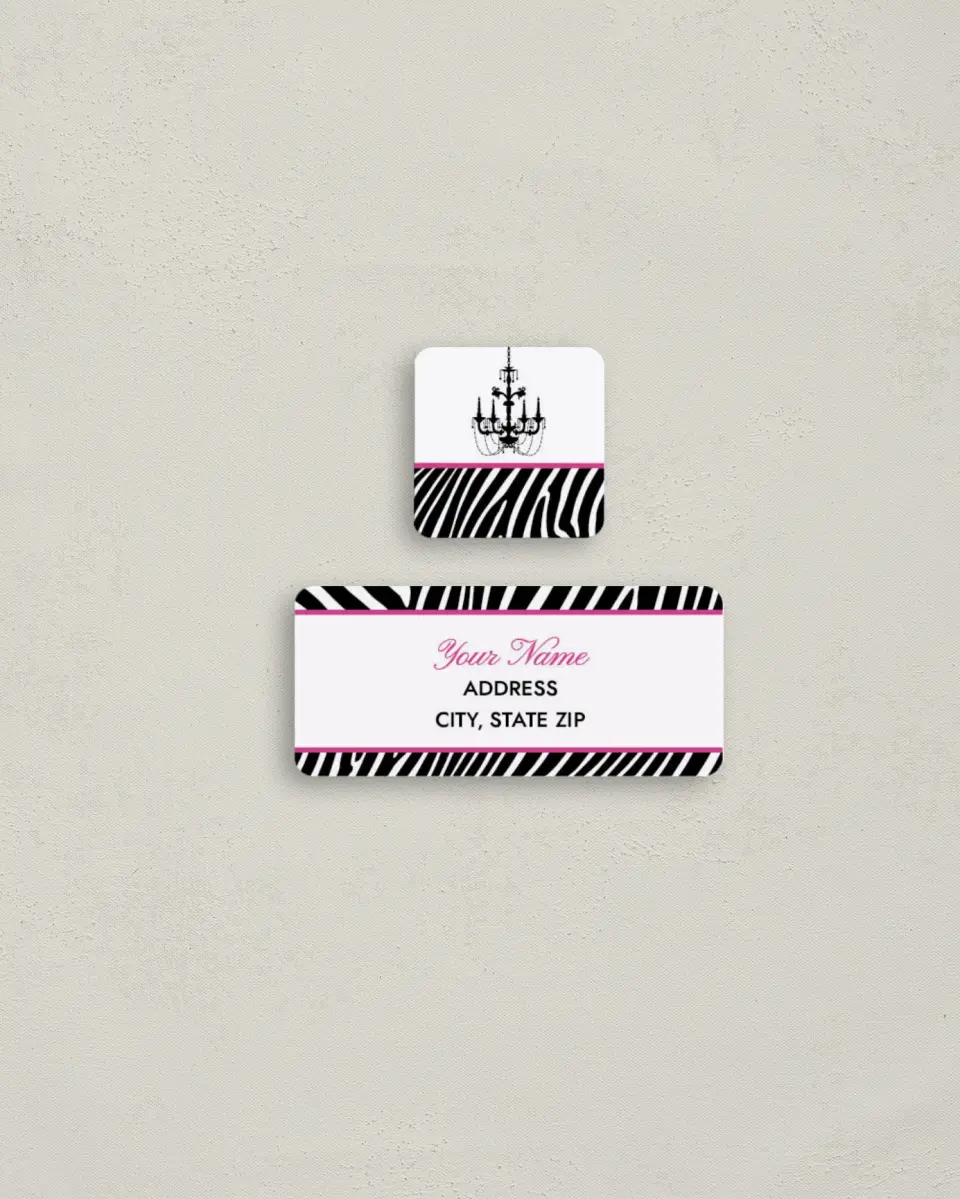 This is a 2¼" x 1" Labels; 1" x 1" Seals Return Address Label called Zebra Print printed in full color