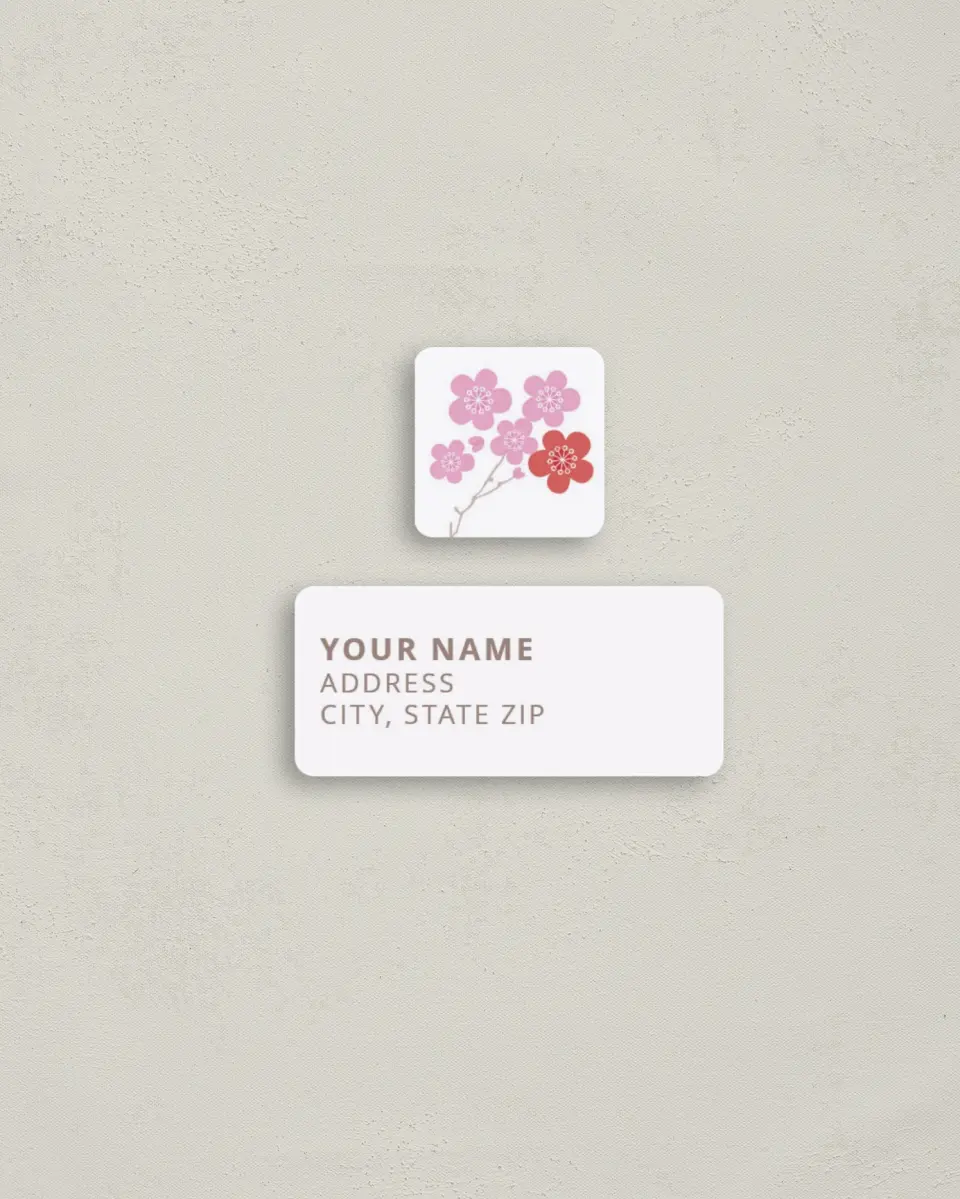 This is a 2¼" x 1" Labels; 1" x 1" Seals Return Address Label called Modern Cherry Blossoms printed in full color
