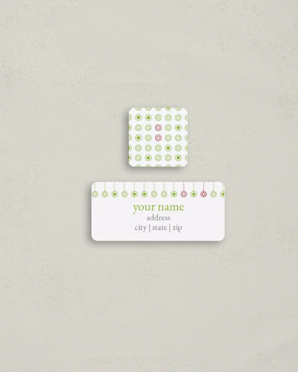 This is a 2¼" x 1" Labels; 1" x 1" Seals Return Address Label called Ornament Stripe printed in full color