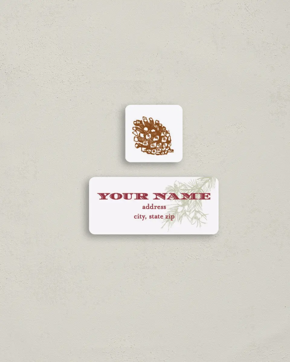 This is a 2¼" x 1" Labels; 1" x 1" Seals Return Address Label called Evergreen Christmas printed in full color
