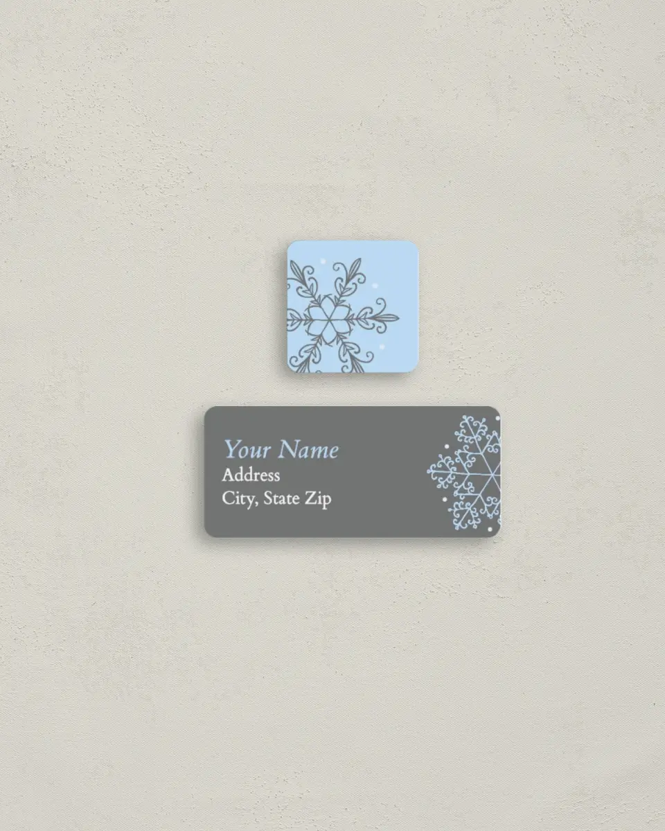 This is a 2¼" x 1" Labels; 1" x 1" Seals Return Address Label called Seasonal Snowflake printed in full color