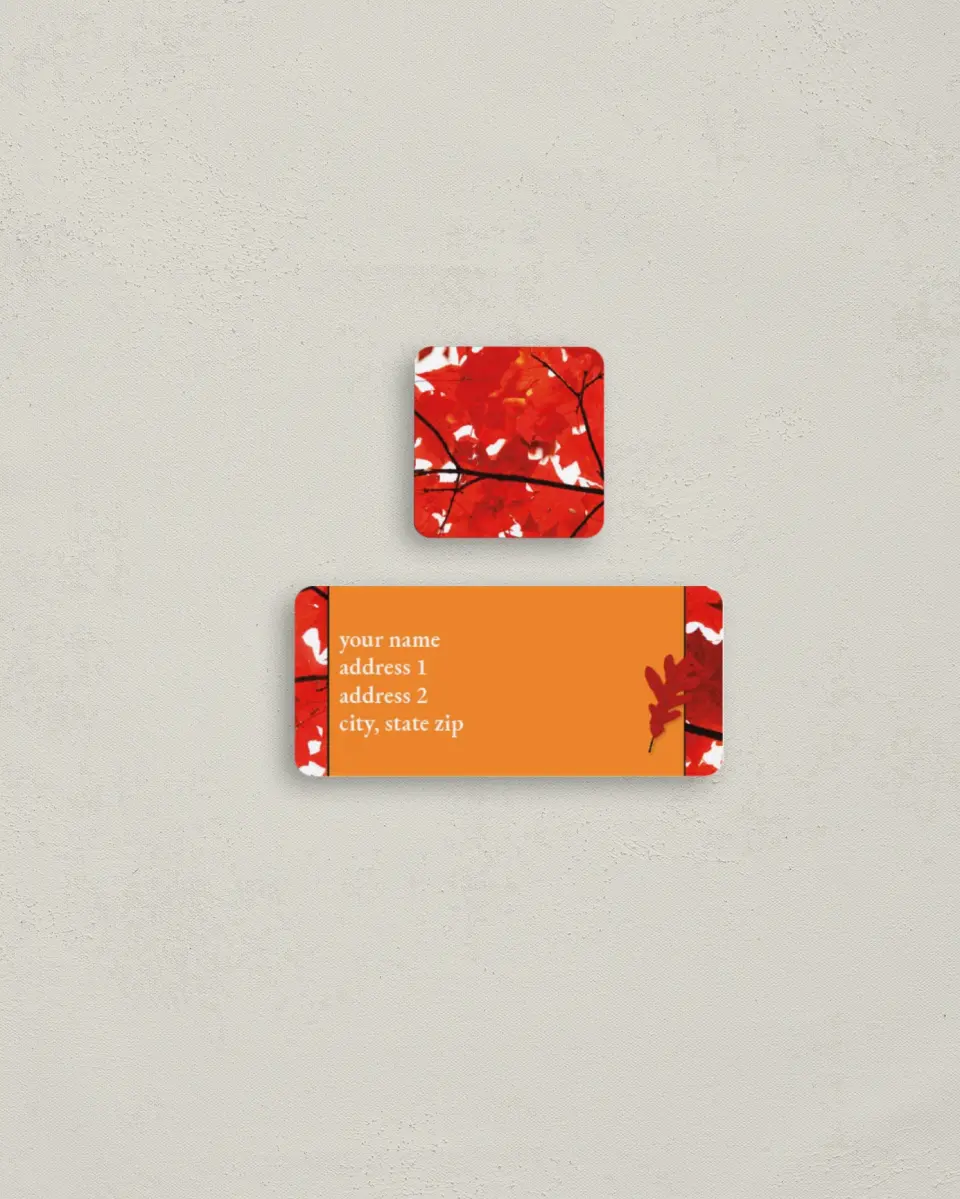 This is a 2¼" x 1" Labels; 1" x 1" Seals Return Address Label called Warm Autumn Leaves printed in full color