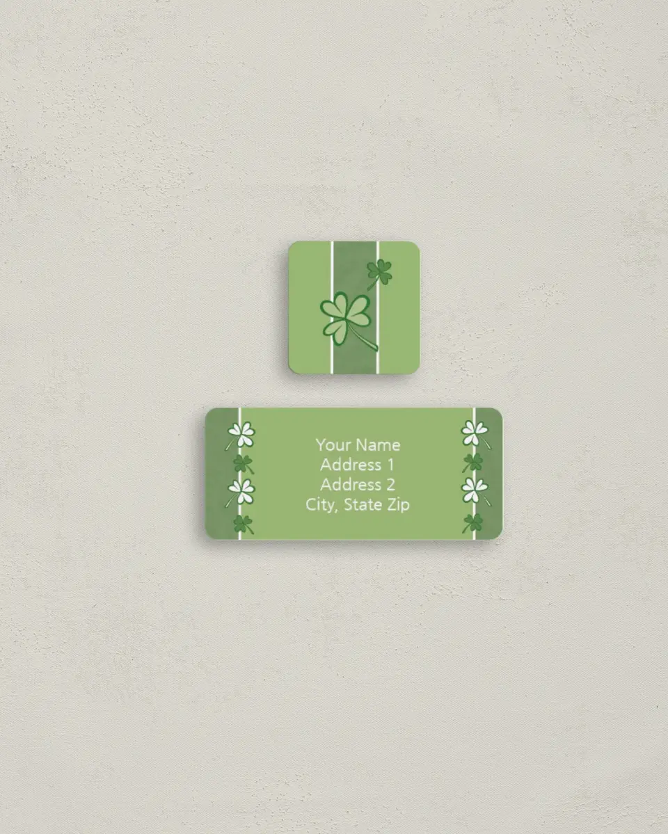This is a 2¼" x 1" Labels; 1" x 1" Seals Return Address Label called Classic Clover Charm printed in full color