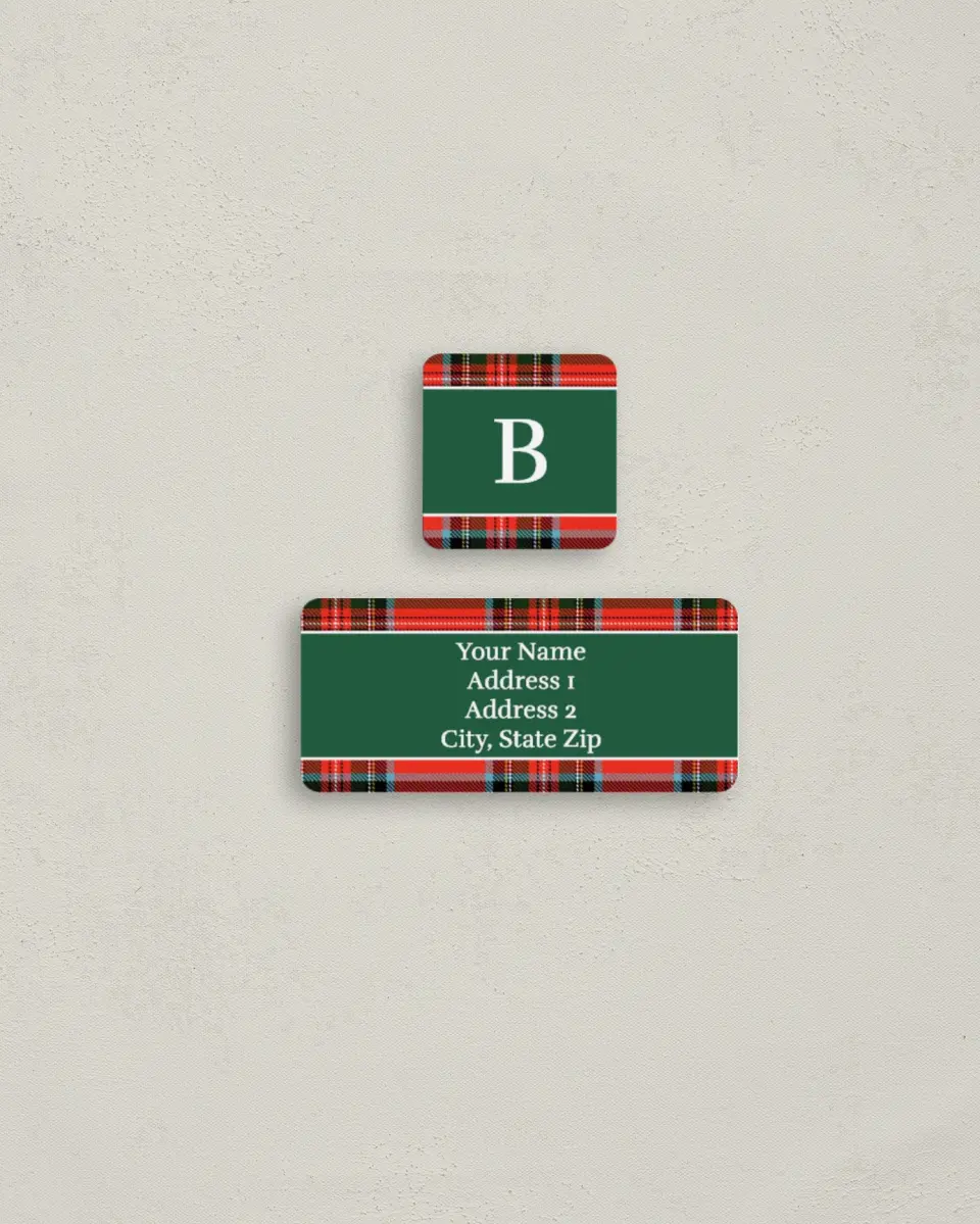 This is a 2¼" x 1" Labels; 1" x 1" Seals Return Address Label called Polished Plaid Display printed in full color