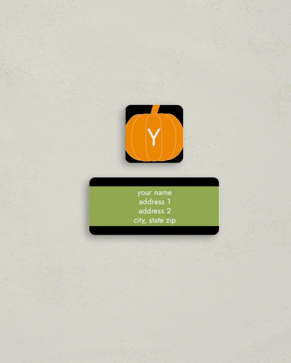 This is a 2¼" x 1" Labels; 1" x 1" Seals Return Address Label called Contemporary Pumpkin Carving printed in full color
