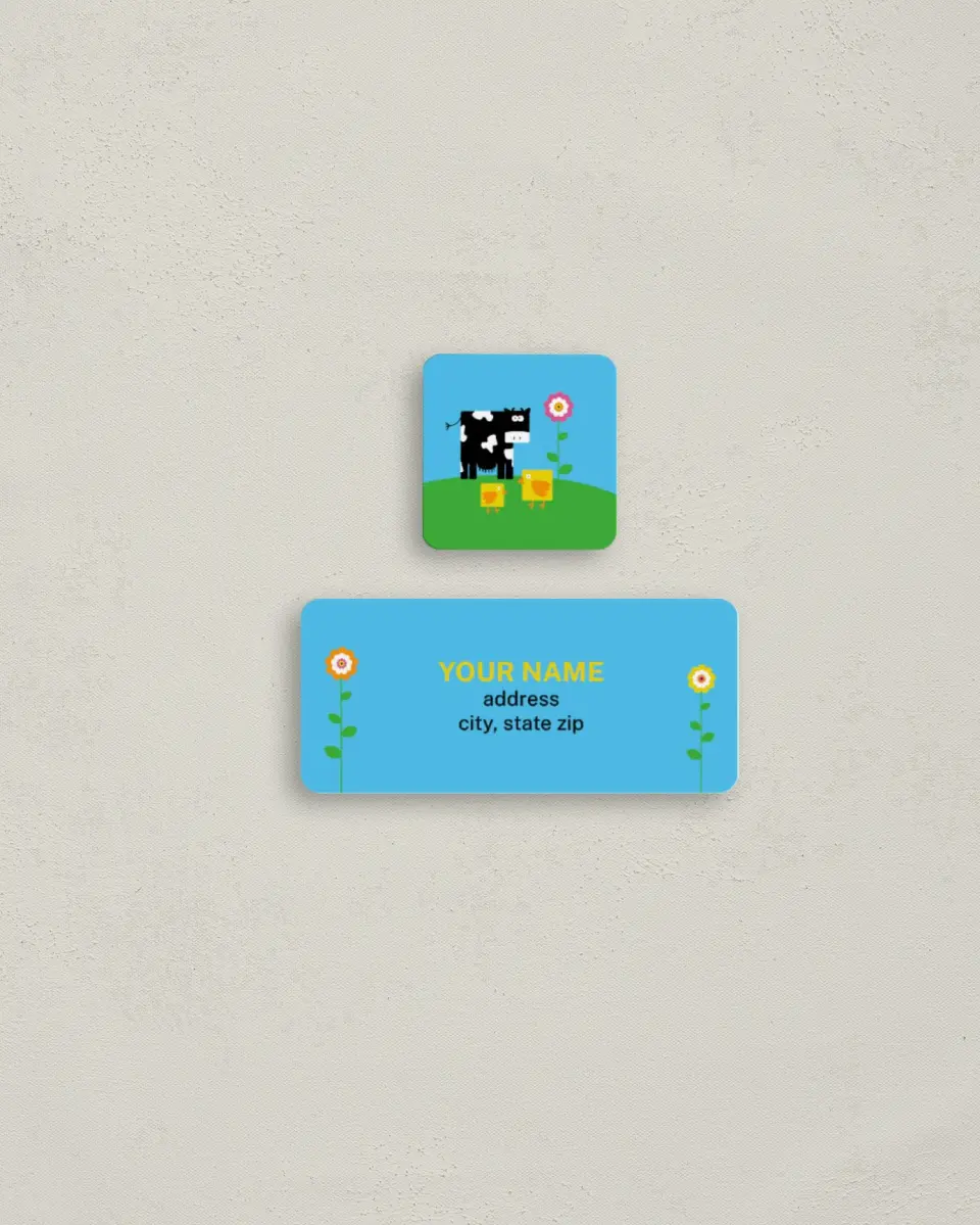 This is a 2¼" x 1" Labels; 1" x 1" Seals Return Address Label called Party Animals printed in full color