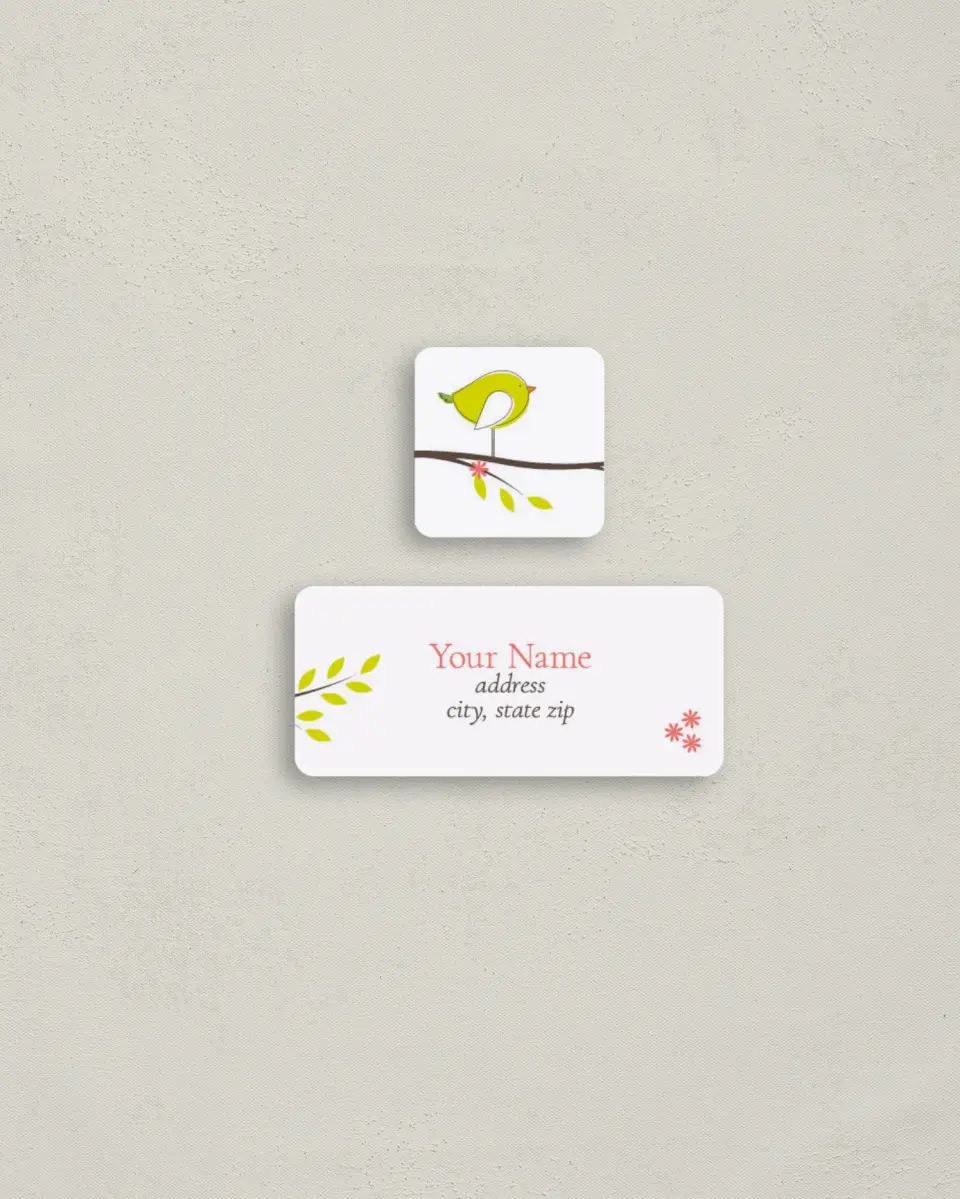This is a 2¼" x 1" Labels; 1" x 1" Seals Return Address Label called Cheep, Cheep, Cheep printed in full color