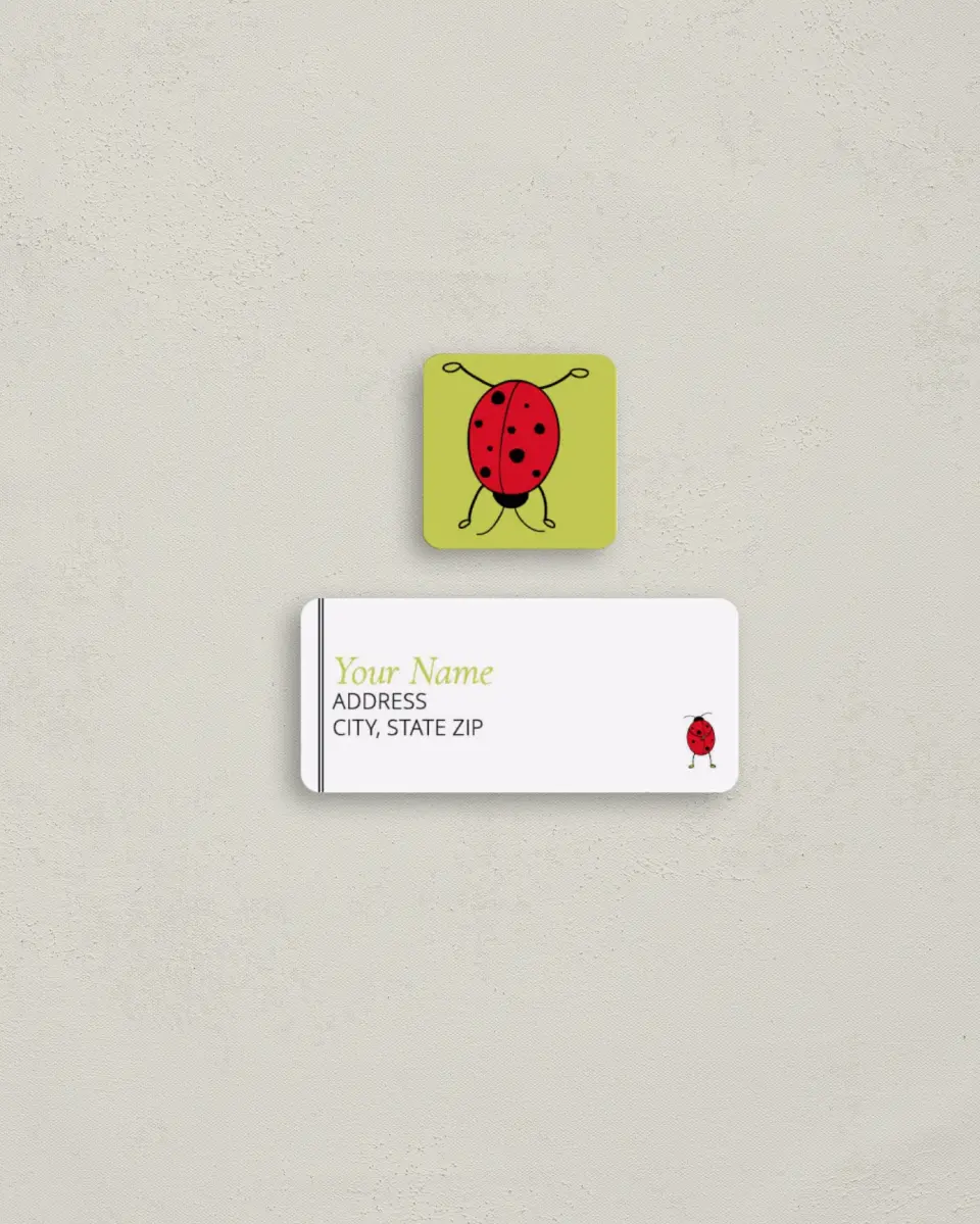 This is a 2¼" x 1" Labels; 1" x 1" Seals Return Address Label called Ladybug Bliss printed in full color