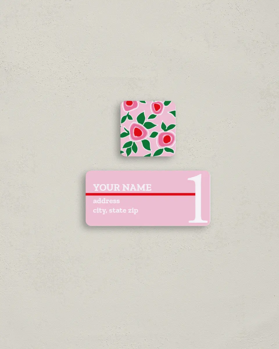 This is a 2¼" x 1" Labels; 1" x 1" Seals Return Address Label called Strawberries and Shortcakes printed in full color